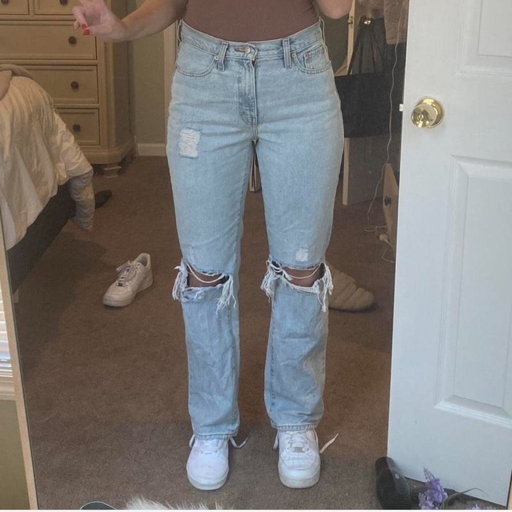 BDG Light Blue Distressed Straight Leg Jeans